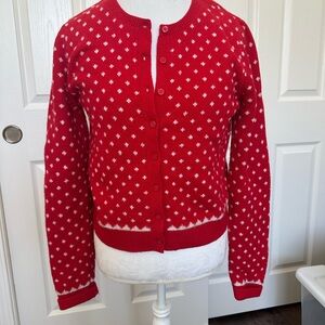 Old Navy Women's Red Cardigan with White Accents